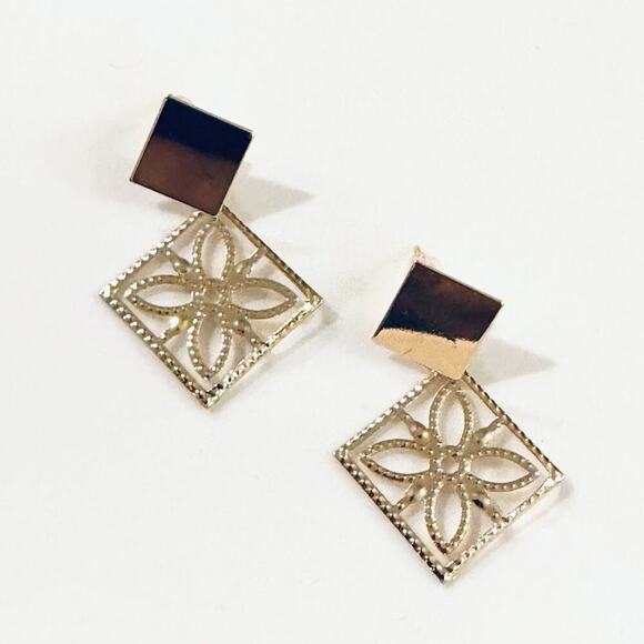 Blue Bow Jewelry - Gold Square Drop Earrings